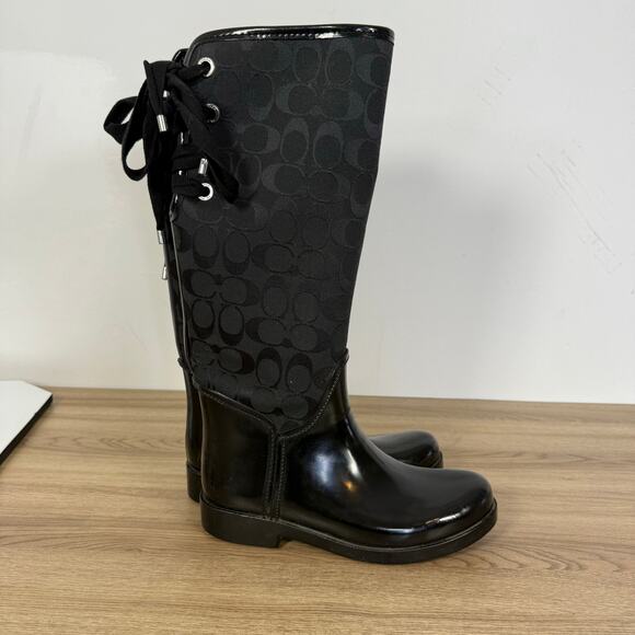 Coach Womens Black Logo To the Knee Tristee Rain Boot Size 7 - Picture 2 of 16